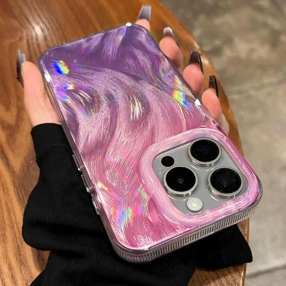 iPhone 15 Pro Pink Purple Luxury‎ Laser Colorful Gradient Aurora Case